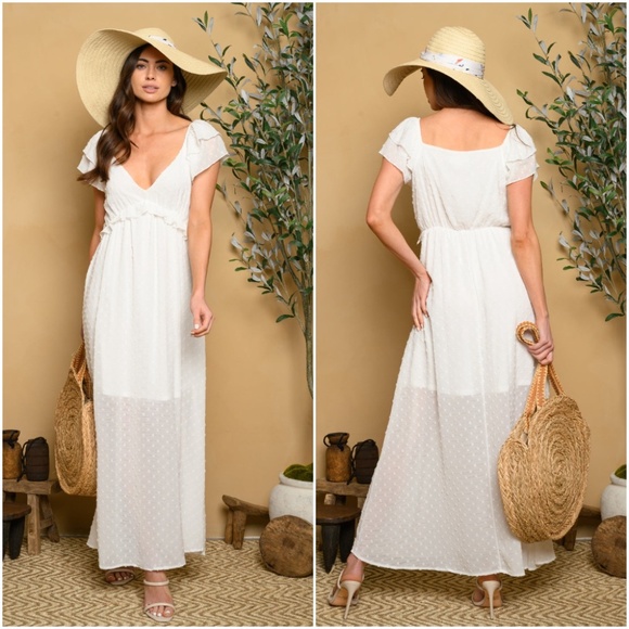 Swiss Dot Tan Maxi Dress - Picture 12 of 12